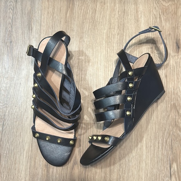 Free People Shoes - Robin Faryl Free People Lily Black leather Strappy open gladiator style wedges